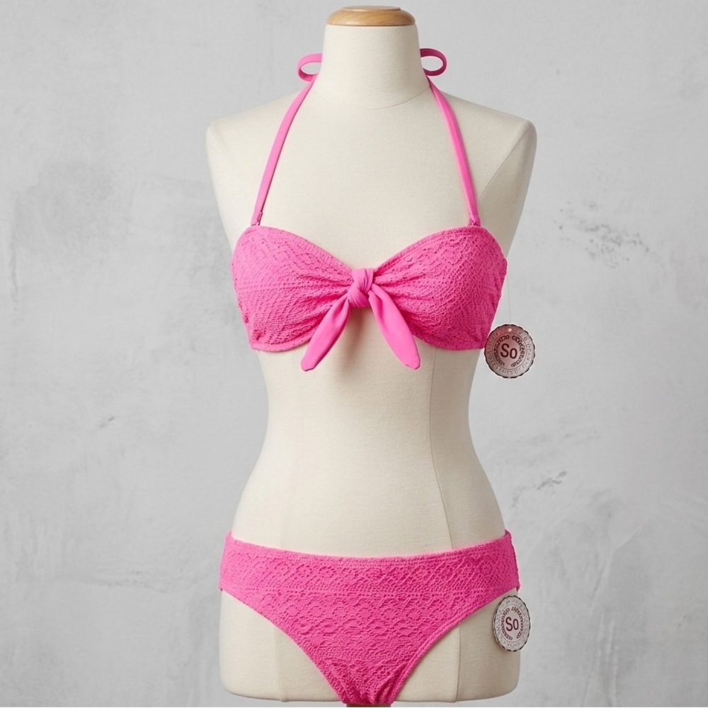 SO Authentic Heritage Hot Pink Lace Bikini Set - Halter Bandeau - Sz Small